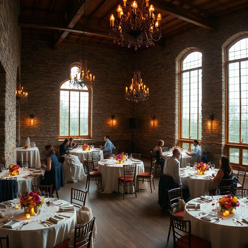 Reception in a Victoria heritage venue with violet and amber candlelight and linen tablescapes